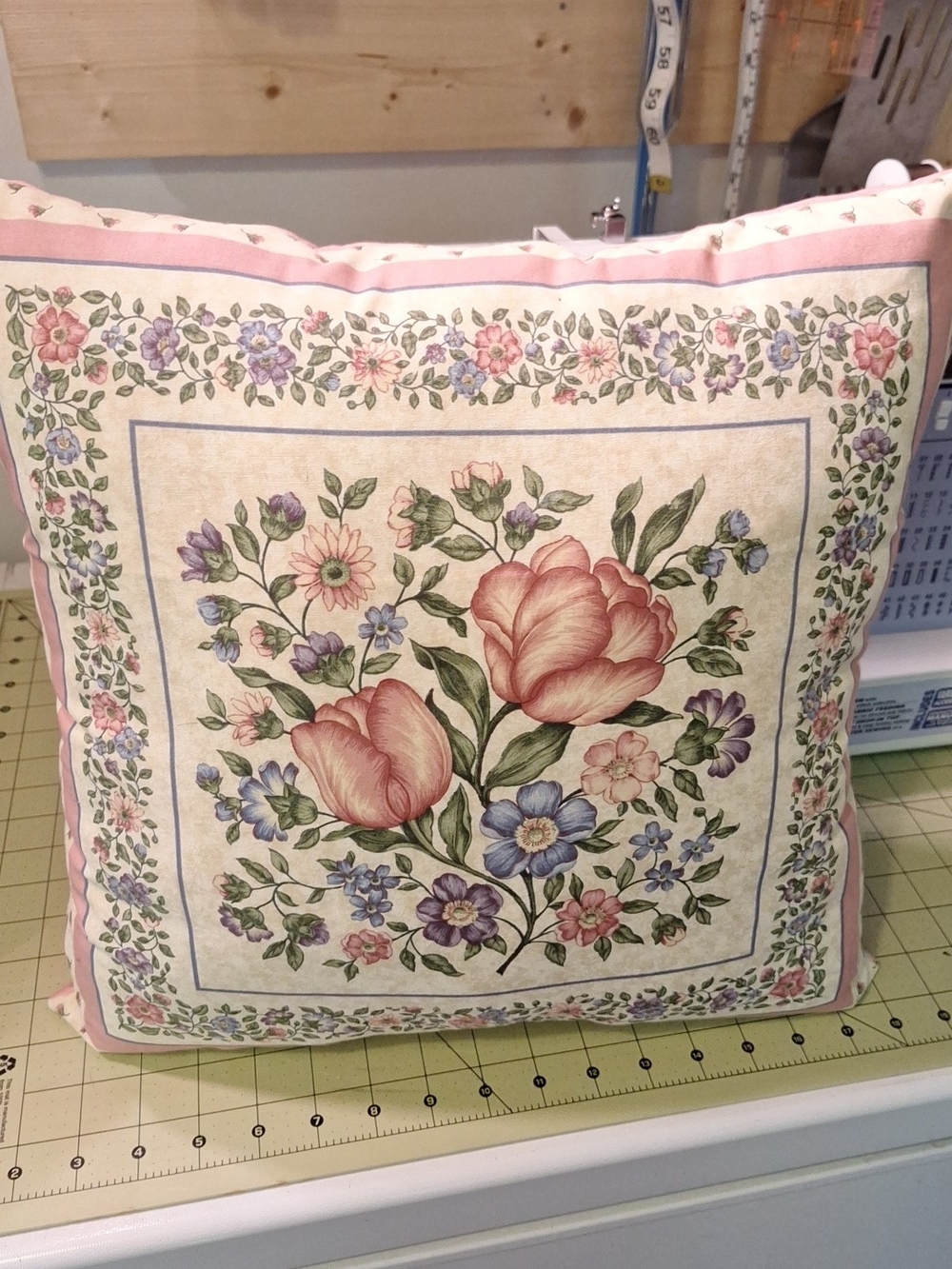 Handmade Floral Pink Accent Pillow with Tulip Motif